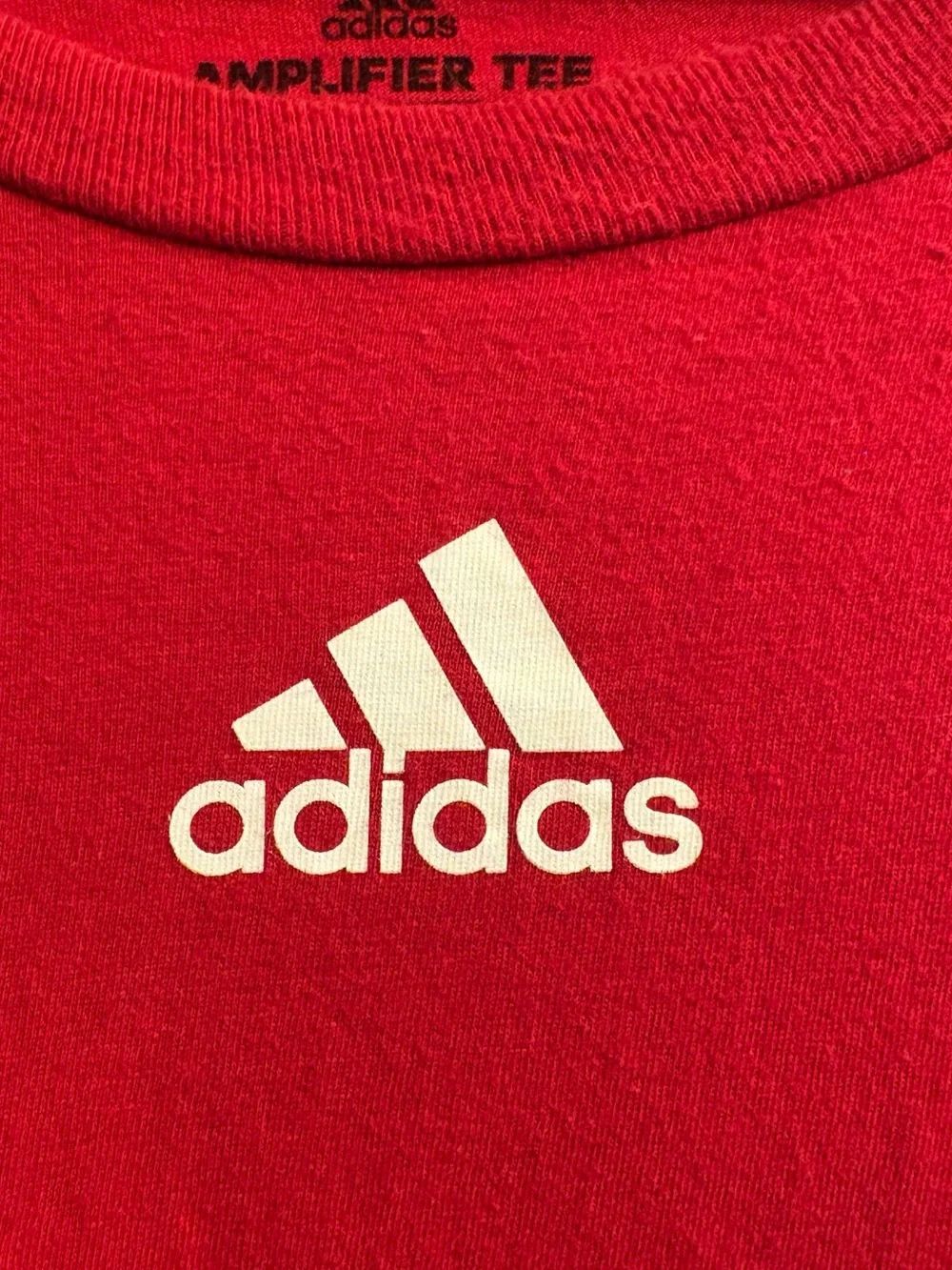 adidas Men’s Red Short-Sleeve Crew Tee with White Logo - Picture 2 of 3